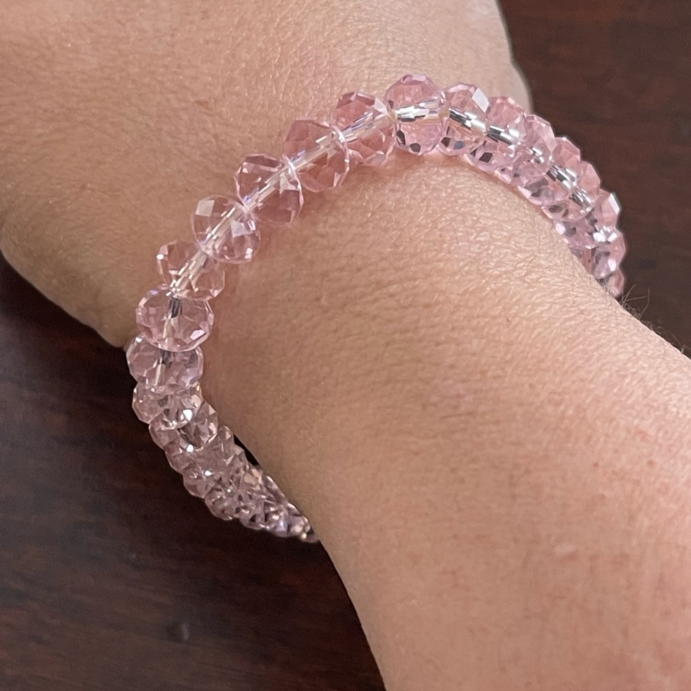 Swarovski pink crystal faceted bead stretchy bracelet